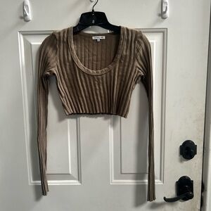 Cotton Citizen Taupe Ribbed Scoop-Neck Cropped Top Sz S